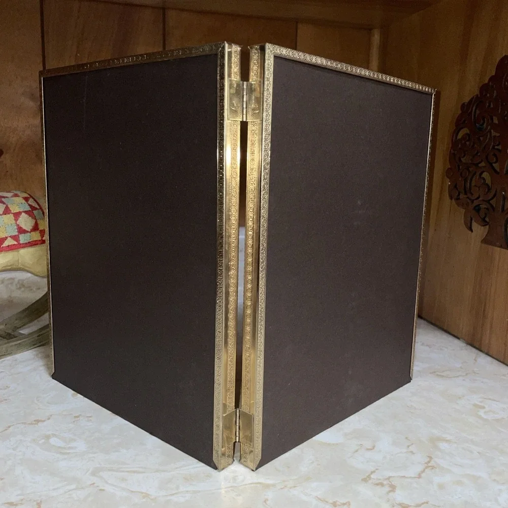 VINTAGE‎ GOLD METAL DOUBLE PHOTO HINGED FRAME 8X10  MID CENTURY